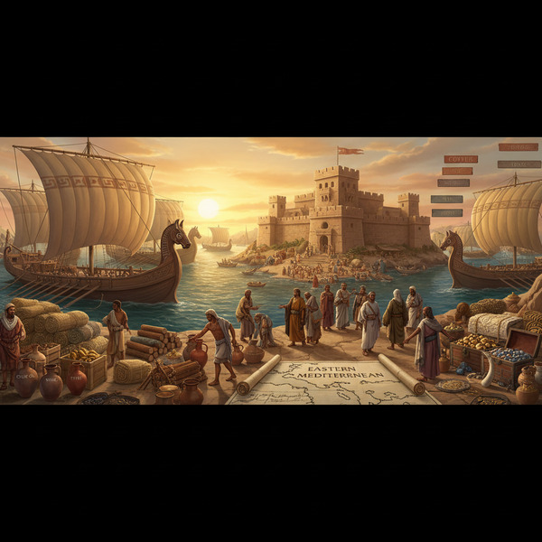 They exported olive oil, wine, textiles, timber, and fine pottery, importing raw metals like copper…
