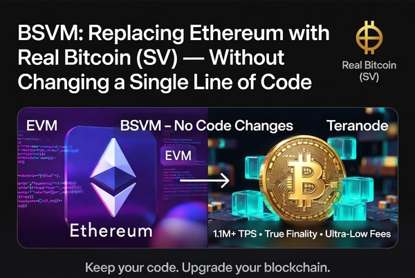 BSVM: Replacing Ethereum with Real Bitcoin (SV) — Without Changing a Single Line of Code 
This chan…