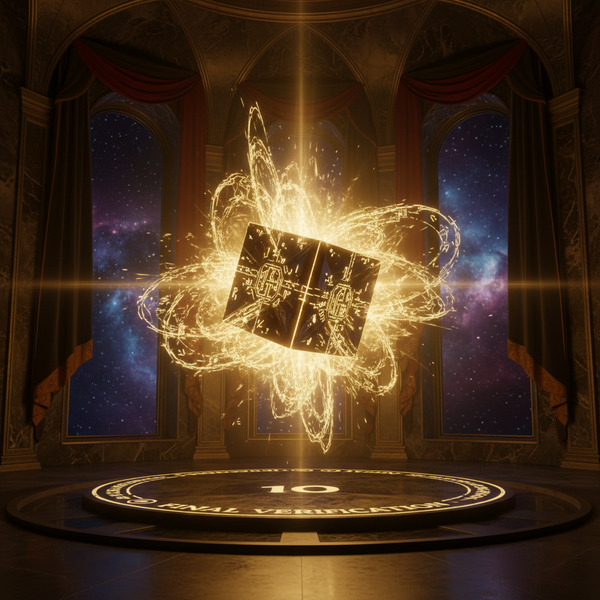 🔟 Final Verification
A single glowing block being sealed with a burst of golden light, symbolizing …