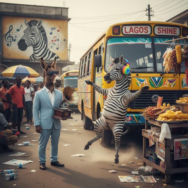 “Mr Donkey Discovers Afrobeats Zebra”
A cool donkey meets a zebra obsessed with Nigerian Afrobeats,…