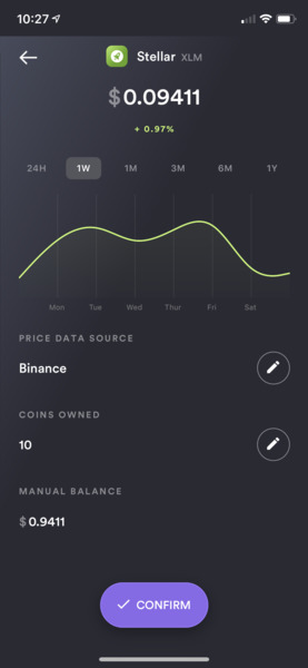 After your coin's details have been entered, make sure to "Confirm" the coin to start tracking it.