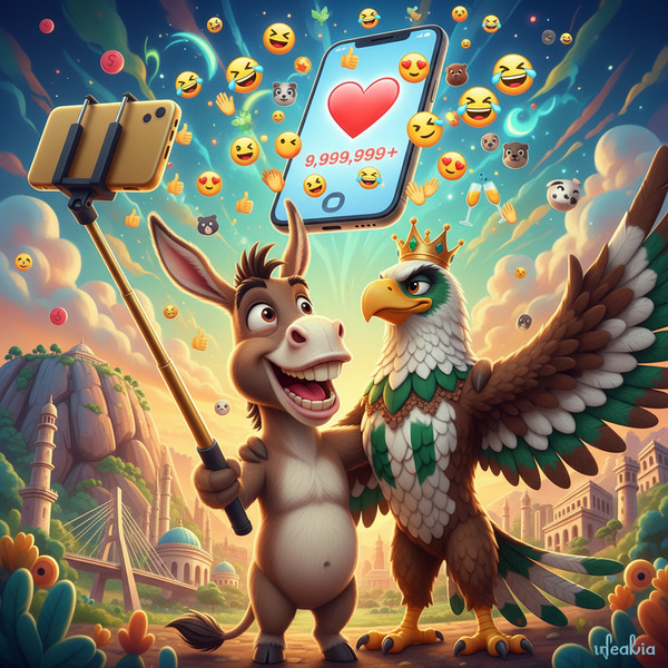 The Friendship Selfie
!nb A smiling donkey and proud Naija eagle taking a victory selfie together, …