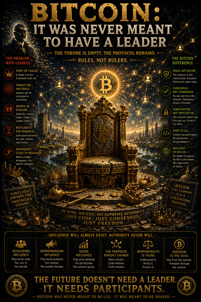 BITCOIN: IT WAS NEVER MEANT TO HAVE A LEADER
Humanity has a habit.
Whenever something becomes impor…