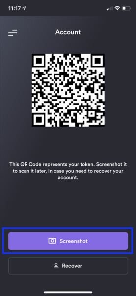 Once on Account recovery page, make sure to use the "Screenshot" button to save your QR code (a vis…
