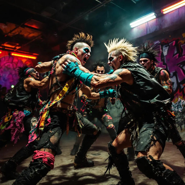 "Scammer Cartel" - a bunch of weird neo punks beating each other like in the movie fight club !flux