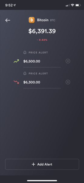 To add an alert, click on "Add Alert" button and enter the price you want to monitor. You can add m…