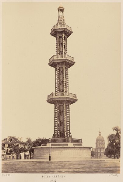 The Grenelle artesian well, drilled between 1833 and 1841 to a depth of 548m, was demolished in 190…