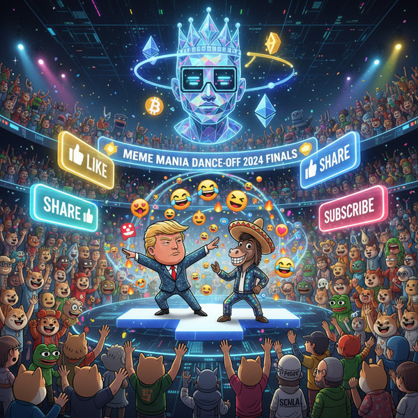 The Meme Dance Arena
!nb A gigantic meme-themed arena packed with cheering internet characters, Don…