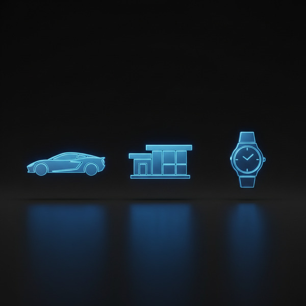 !nb Ultra-minimal futuristic Web3 icon display featuring three objects arranged horizontally in a c…