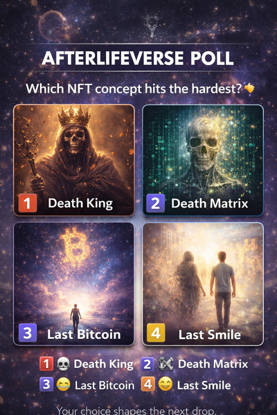 🌌💀 AFTERLIFEVERSE POLL
Which NFT concept hits the hardest? 👇
Vote below 👇
Your choice shapes the ne…