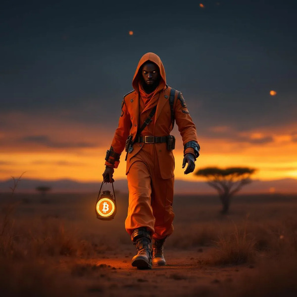 2️⃣ The Orange Messenger
A futuristic African figure carrying a floating glowing BSV coin like a lant…