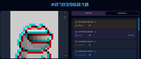 I think this is you main digital asset, the BSV Ordinal #1, created in block #783968 minted on 03/2…
