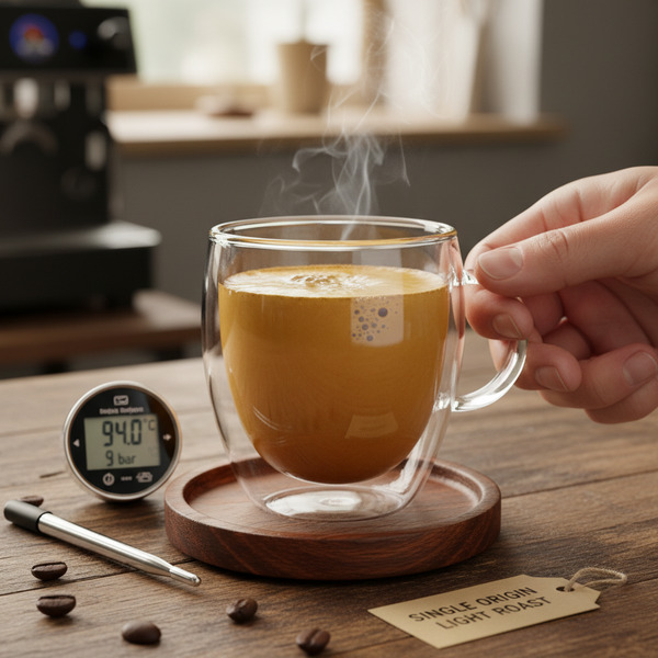 !nb a single origin light roast double espresso heated to 94 degrees pulled at 9 bar, for optimal f…