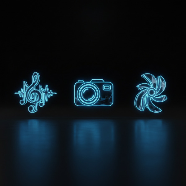 !nb Ultra-minimal futuristic Web3 icon display featuring three objects arranged horizontally in a c…