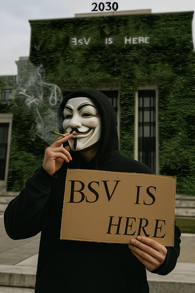 !edit make the building look old and covered in vines, change the sign to read " BSV IS HERE", writ…