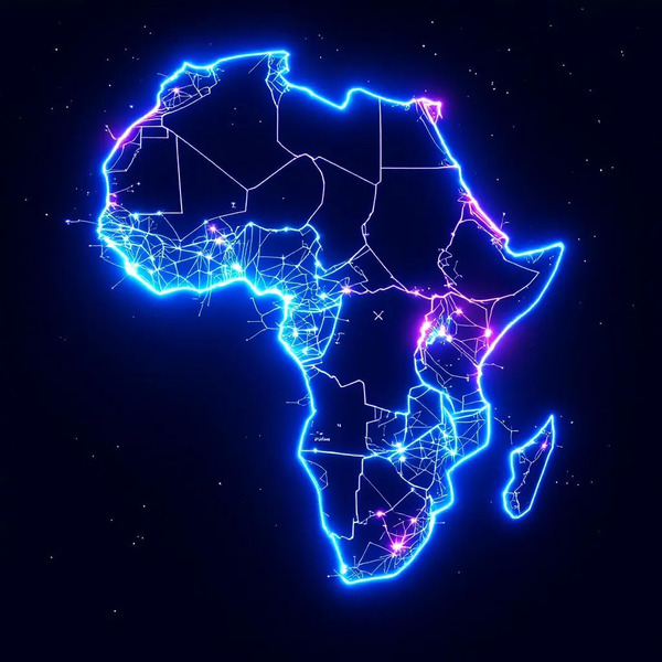 7. African Lightning
Lightning network visualized as glowing energy lines connecting African cities…