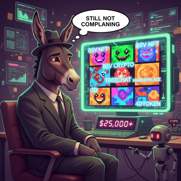 !nb Donkey has invested more than $25k. in these stupid BSV NFTs and still isn't complaining.
[[bsv…