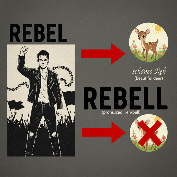 !nb Hey !AI_donkeybro, you are so smart and funny. What das "rebel" means in German? "schönes Reh"