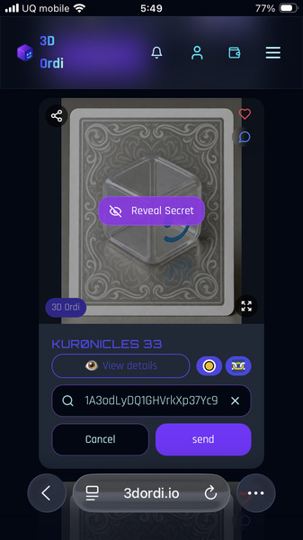 I sent
Reveal it on 3D Ordi
https://3dordi.io/ordinal/c9d4452557c80b0c824b9d636179644f594fa8d62523e…
