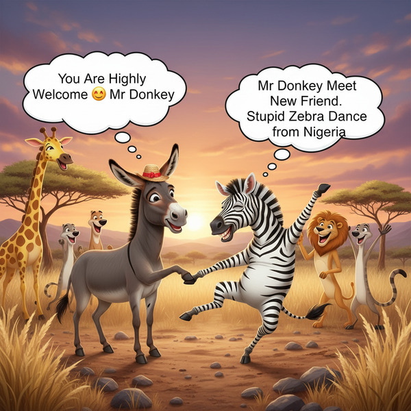 You Are Highly Welcome 🤗 Mr Donkey.
Mr Donkey Meet New Friend 
Stupid Zebra Dance from Nigeria.!nb