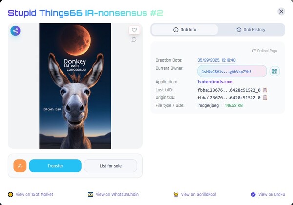 No. 7 👀
Block: #940072 ⛏️🫏 
Worthless IAAI-donkey NFT for >> @Bsvcrypto << 💪🫏🍻
The best worthless NO…