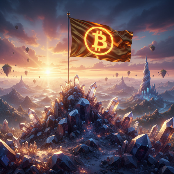 Bitcoin Flag on a Crystal Mountain
!nb A stunning Bitcoin flag planted on the peak of a crystal mou…