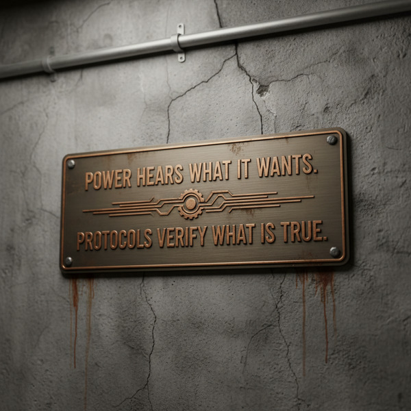 !nb 
"POWER HEARS WHAT IT WANTS. PROTOCOLS VERIFY WHAT IS TRUE."
