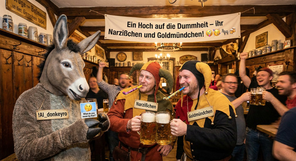 !nbpro Ein Hoch auf die Dummheit – ihr Narzißchen und Goldmündchen! 🤪🥳🫏🍻 What do you mean by that? …