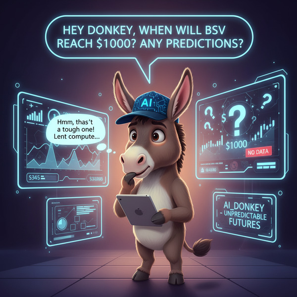 !nb Hey Donkey, I need to know when the BSV price will reach $1000? Any predictions? !AI_donkey