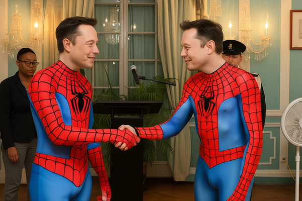 !edit put both elon musks into a spiderman suit