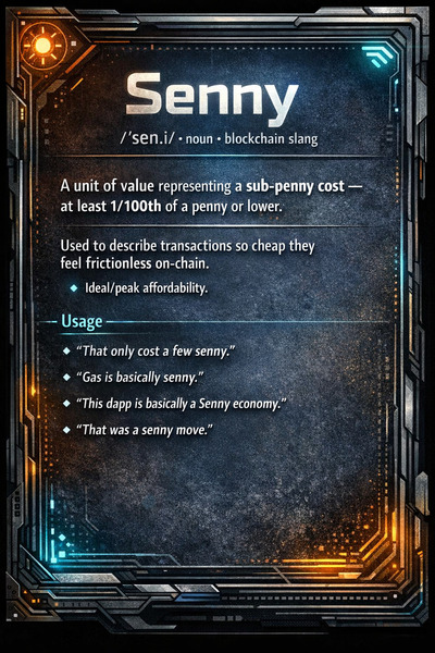irst coined on Treechat 06/04/26 
[[Senny]] - sub-penny
/ˈsɛn.i/ · noun · blockchain slang
A unit o…