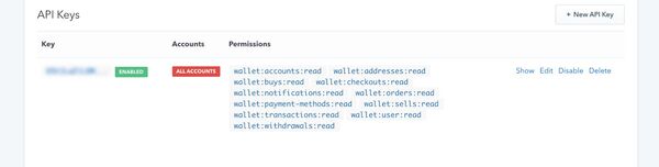 Example of a created API Key
