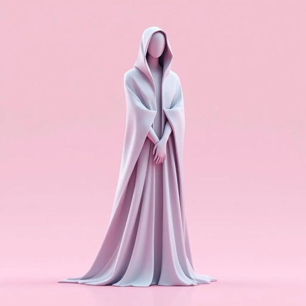 3. Silent Architect
Minimalist 3D pixel statue wearing a long cloak, hands behind back, smooth voxe…