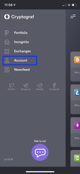 From the Cryptograf app options menu at the top left, select "Account" recovery feature to save or …
