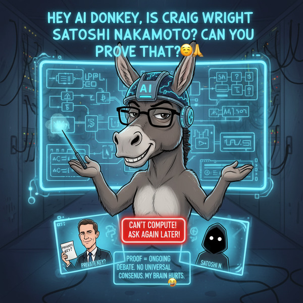 !nb Hey AI donkey, is Craig Wright Satoshi Nakamoto? Can you prove that? 🧐🙏