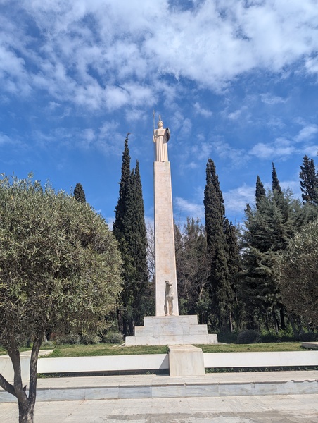Athena statue with a lion