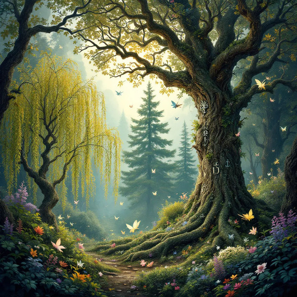 !flux An enchanted **forest** filled with whimsical creatures, where each tree has a unique persona…