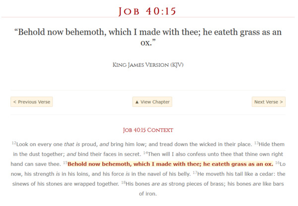 In the Book of Job, what is called "behemoth" is mentioned, which sounds much like the description …