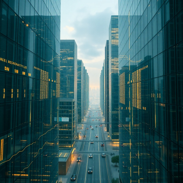 7️⃣ The Transparent Economy
A glass city where every transaction flows visibly through buildings as g…