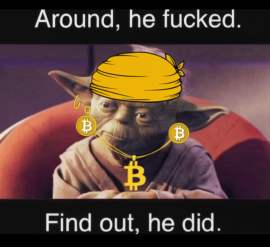 !edit give him a gold bitcoin pendant (the B had to be straight)
