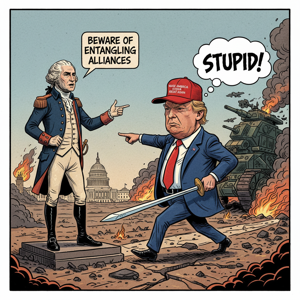 !nb george Washington saying beware of entangling alliances. Trump calls him stupid and walks to war
