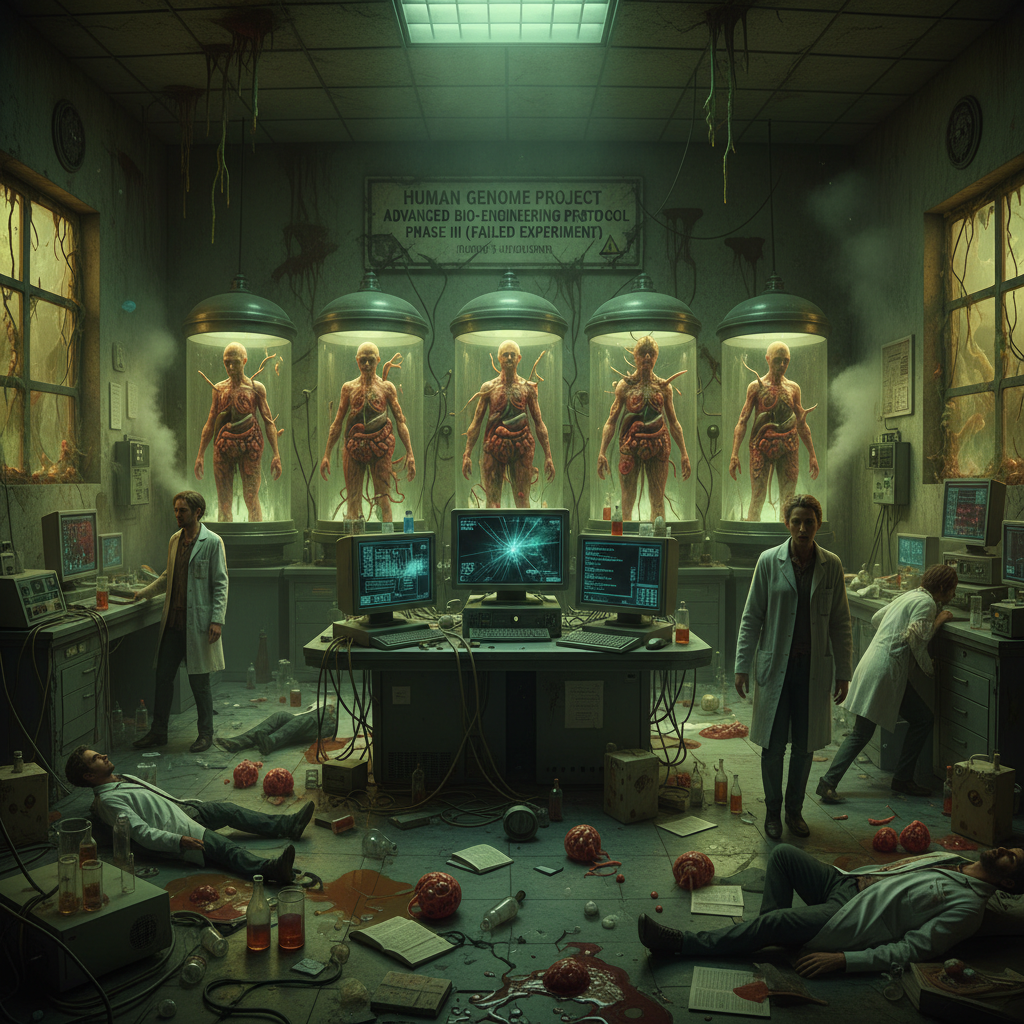 !nb human DNA experiment as bio engineering humans from a failed experiment.