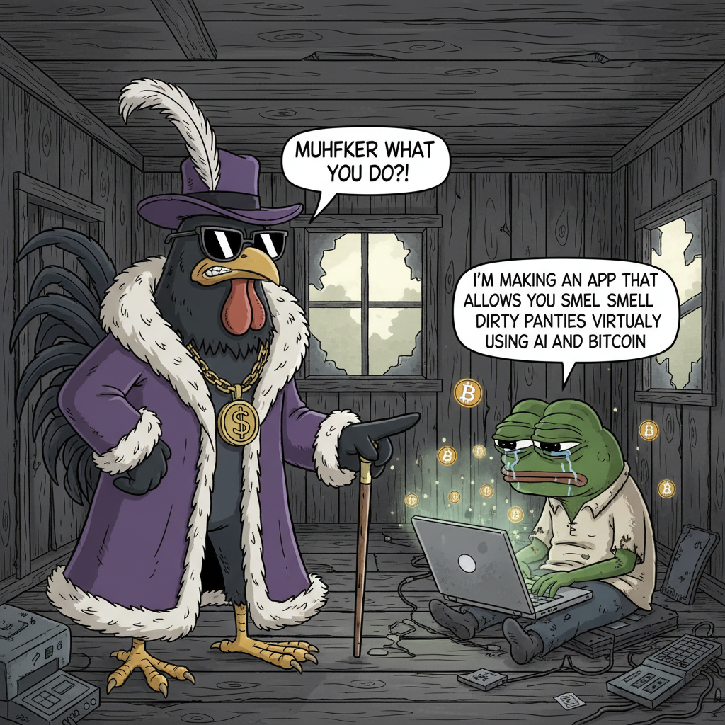 !nb a big black cartoon cock dressed as a pimp standing in poor pepe shack and he says “muhfker wha…