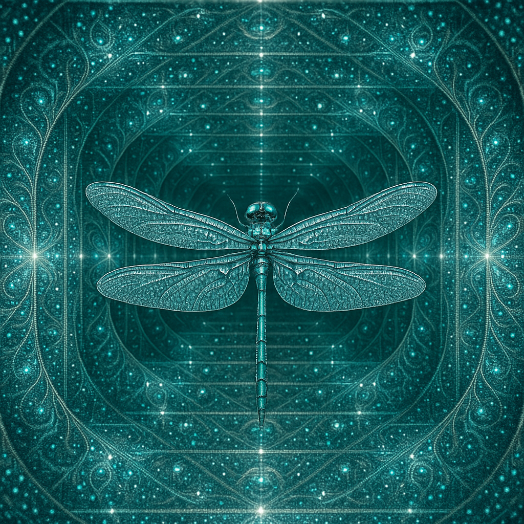!gpt4o A delicate dragonfly reflected within a Fractal Infinity Mirror, creating endlessly repeatin…