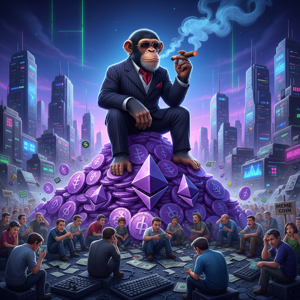 !nb Billionaire ape smoking cigar on mountain of ETH while small traders cry below