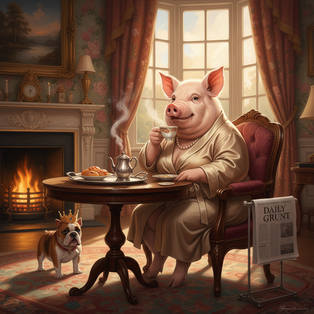 MIss Big Pig is having her morning coffee!nb