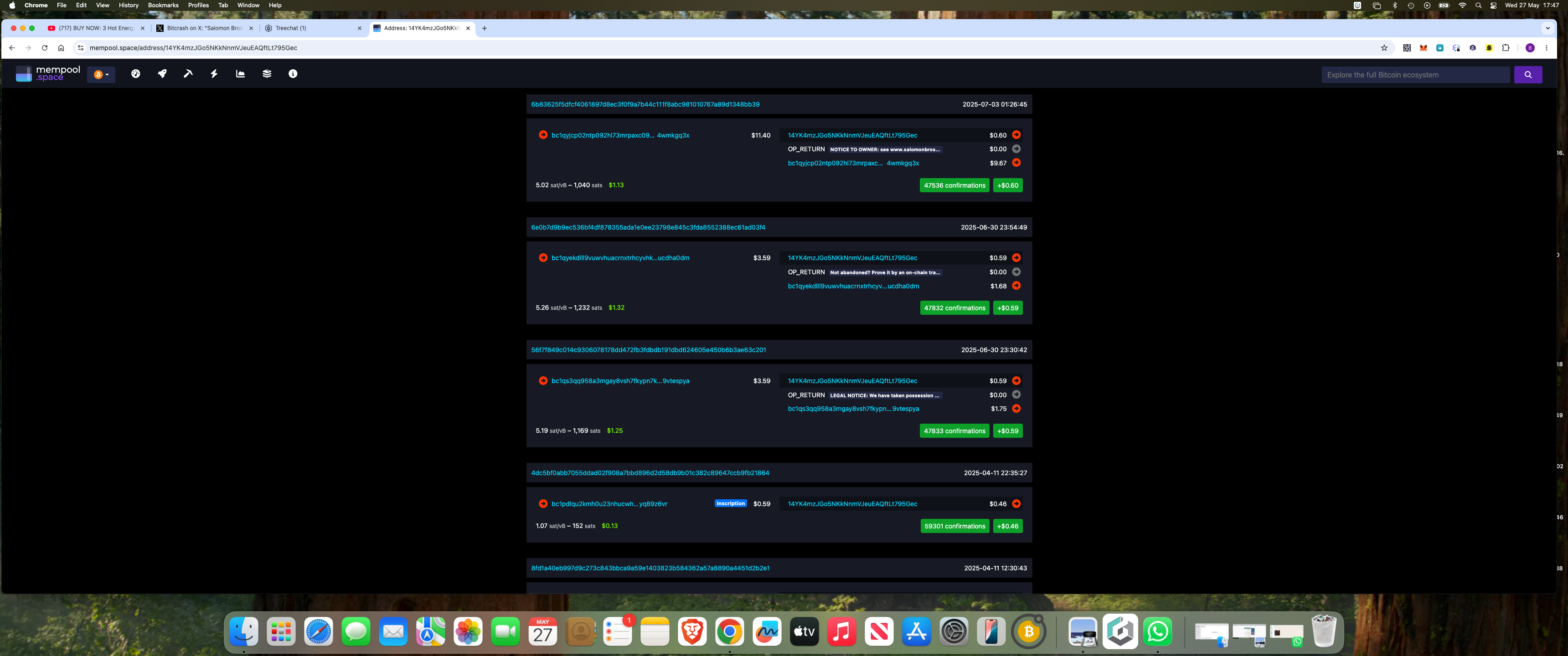 OP-RETURNS MESSAGES SHOWN ON 
https://mempool.space/address/bc1qq8qvezre6d0fw3q4ht03rj029y4d8ylh7at…