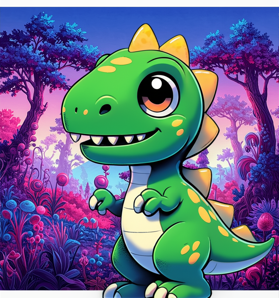 !edit add a cute little green comical dinosaur