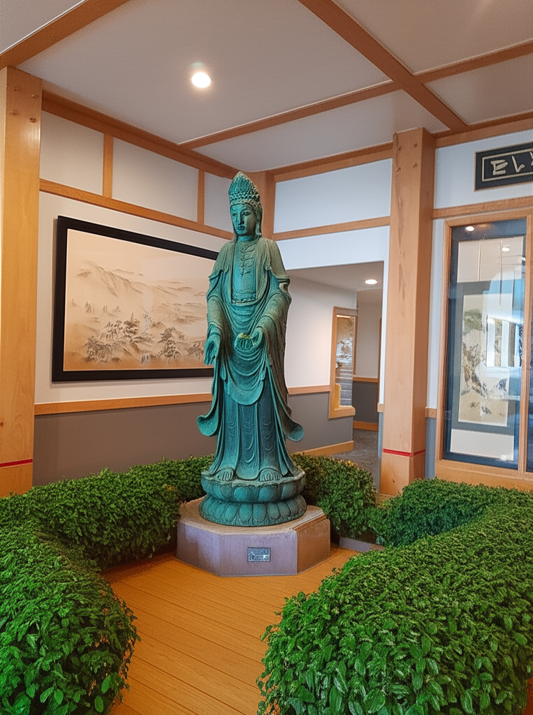 !edit make the statue stand in a garden