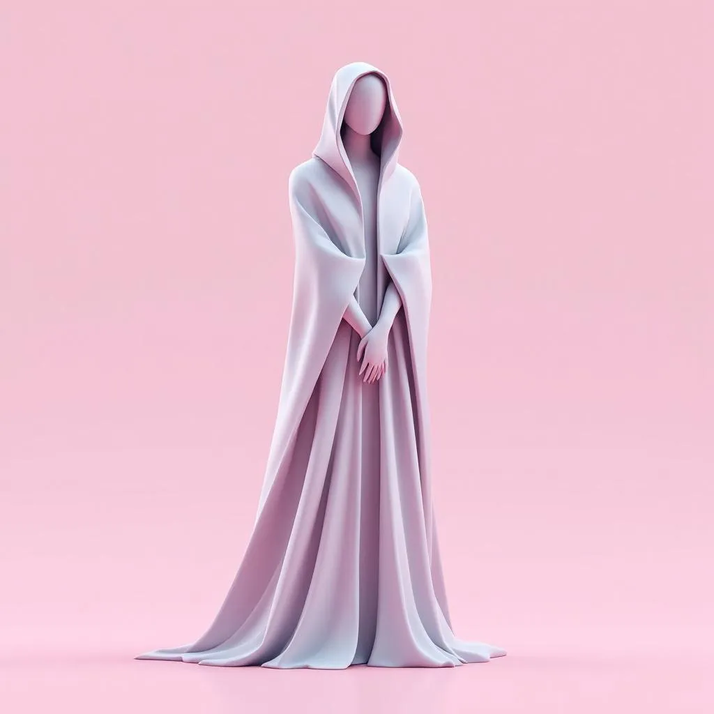 3. Silent Architect
Minimalist 3D pixel statue wearing a long cloak, hands behind back, smooth voxe…